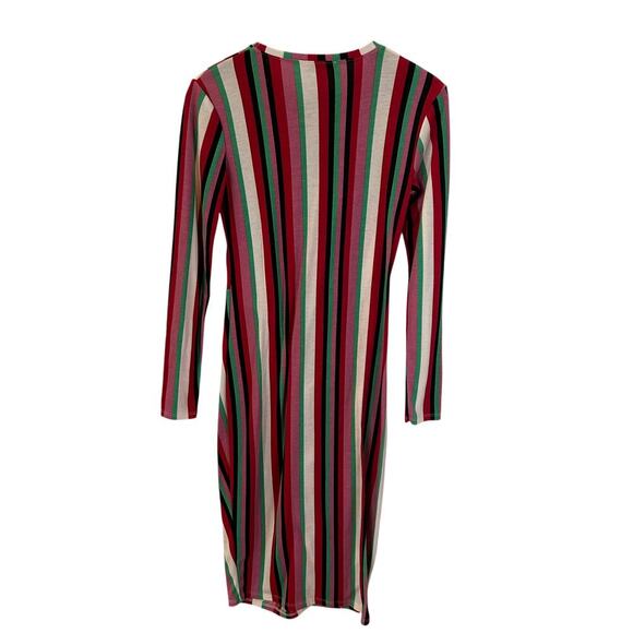 Zara Rainbow Striped Midi Dress Size M Long Sleeve Stretchy - Picture 5 of 7